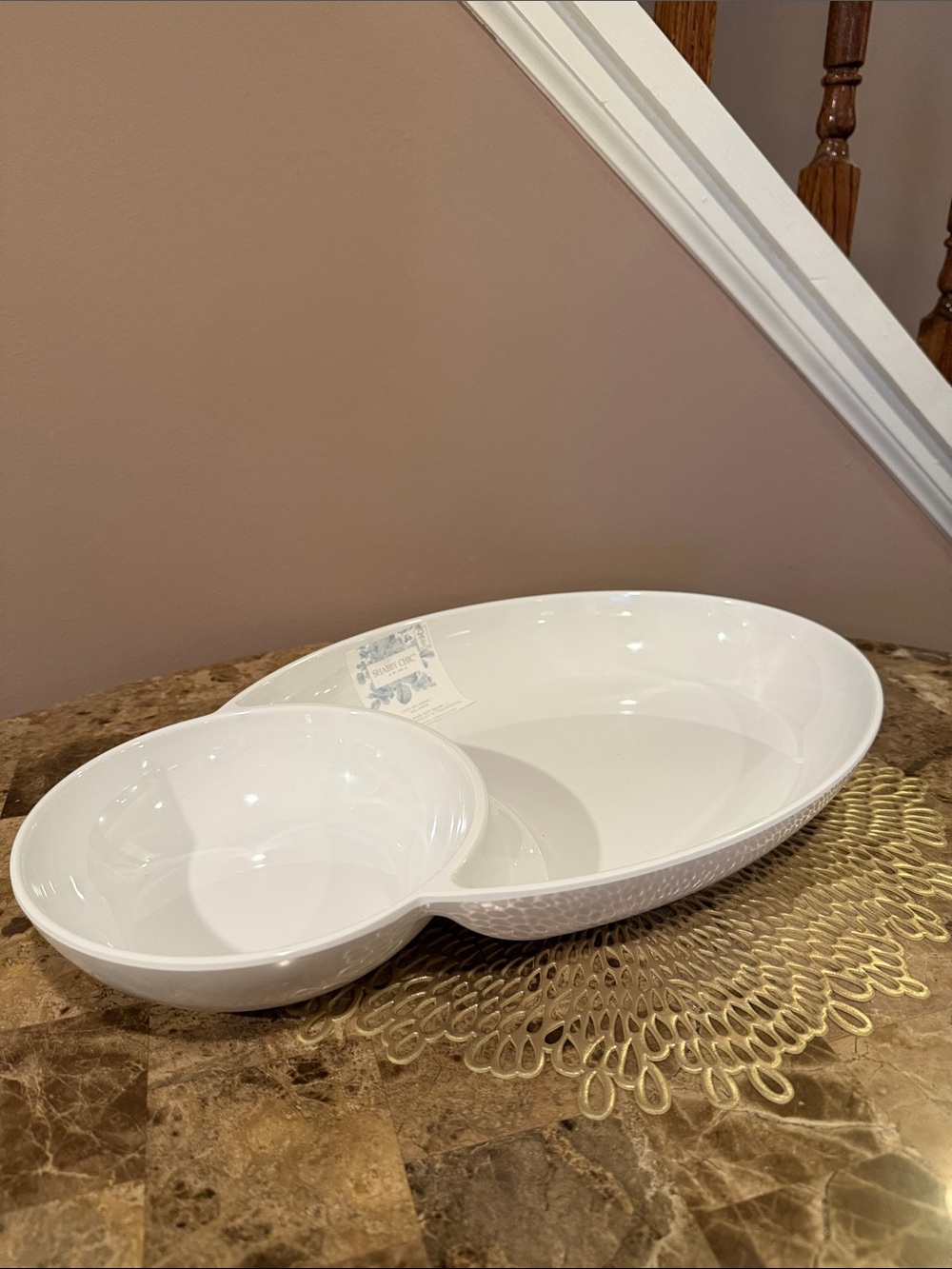 Shabby Chic White Melamine Chip and Dip Serving Bowl